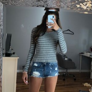 brandy grey and white striped shirt